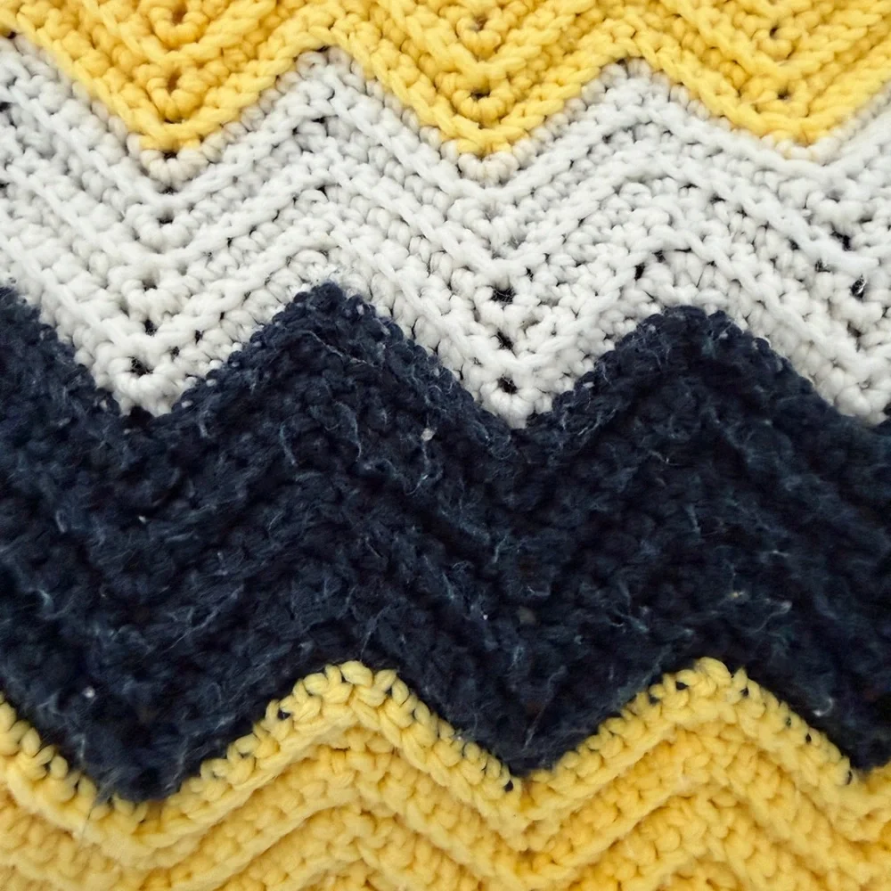 Handmade 1970’s Crocheted Chevron Patterned Afghan Blanket